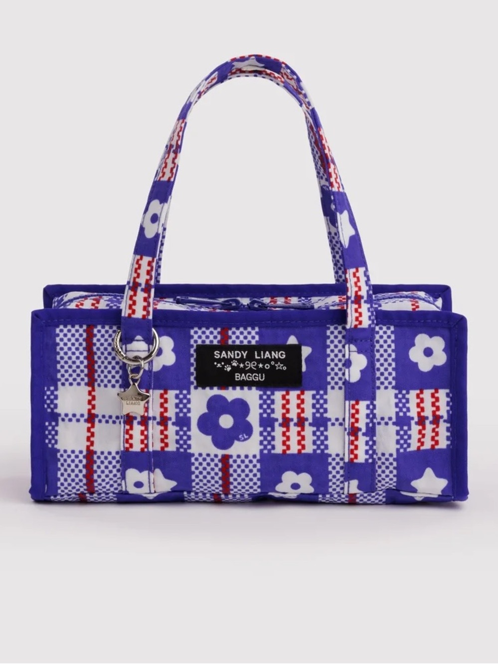 BAGGU Sandy Liang Mini Nylon Market Bag - Market Plaid Blue Purse